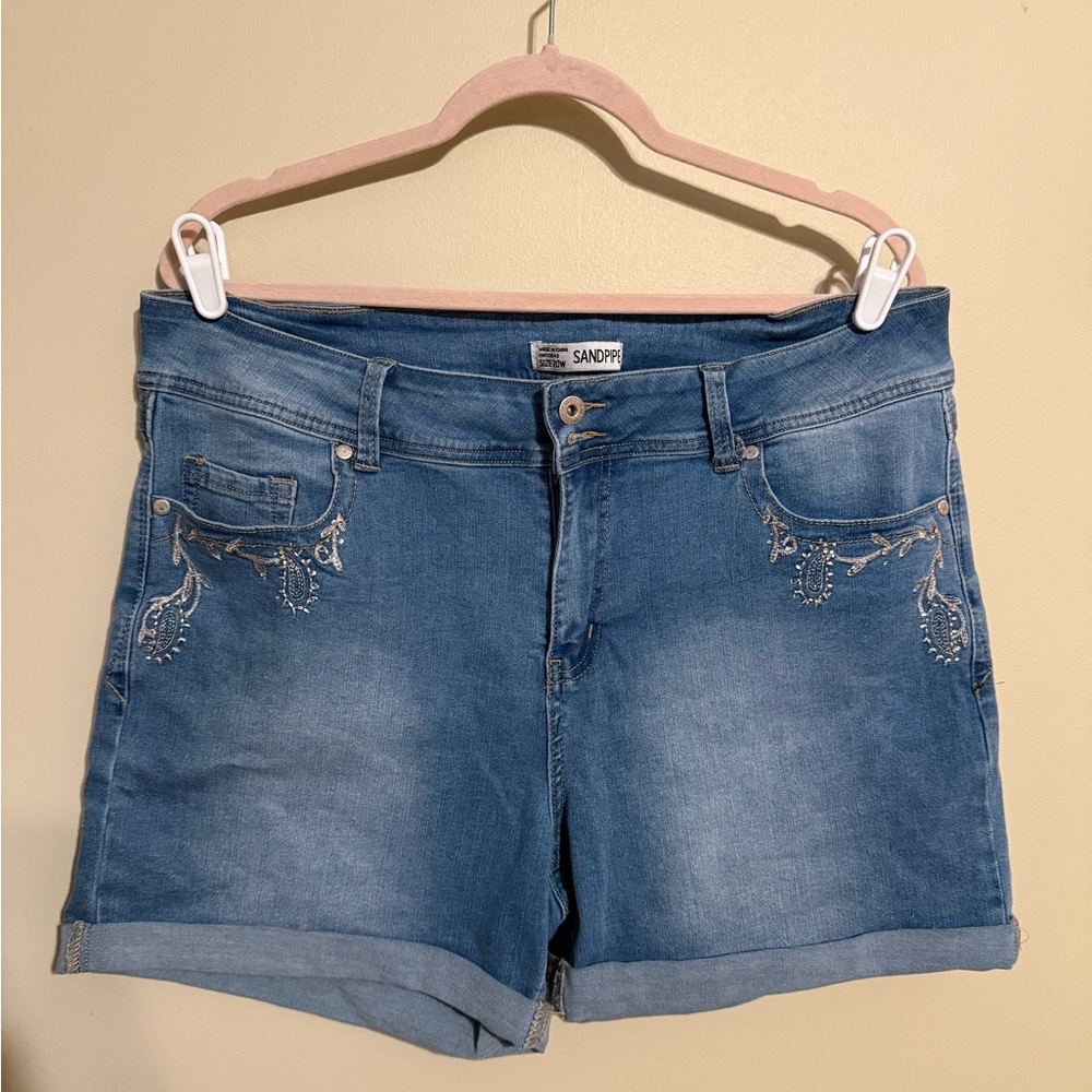 SANDP Women's Blue Embroidered Jean Shorts